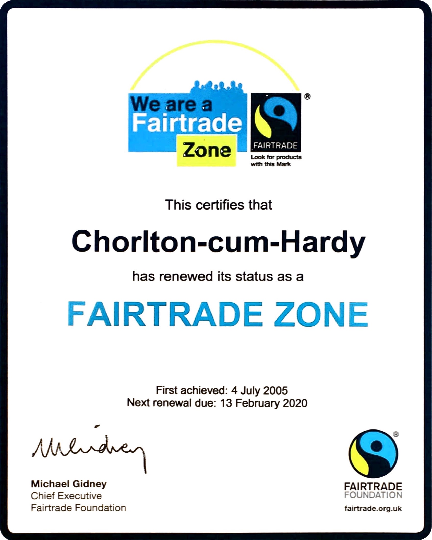 Fairtrade Zone certificate